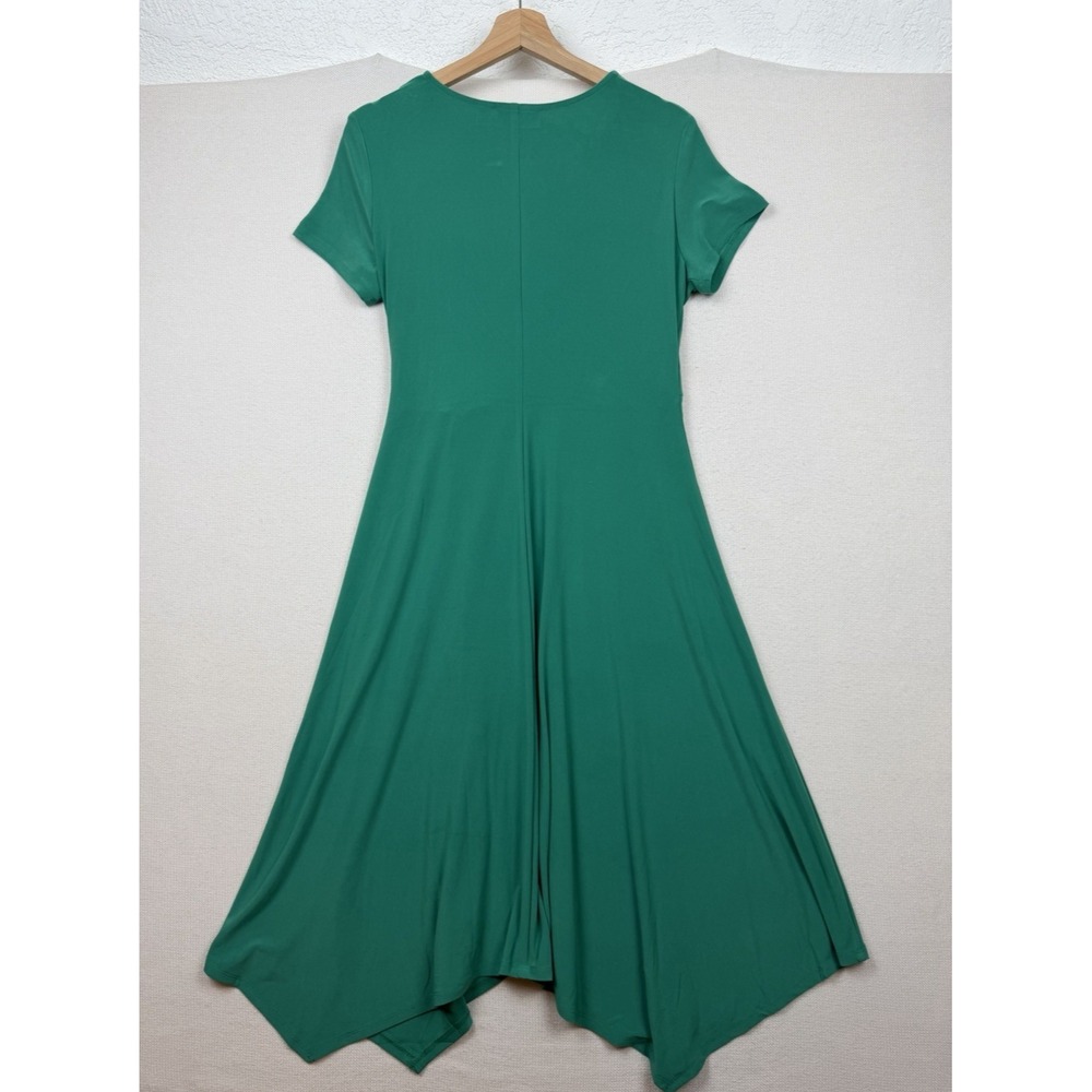 Nina Leonard Women's Faux Wrap Midi Dress Green Size M Shark Bite Hem A-Line - Picture 9 of 16